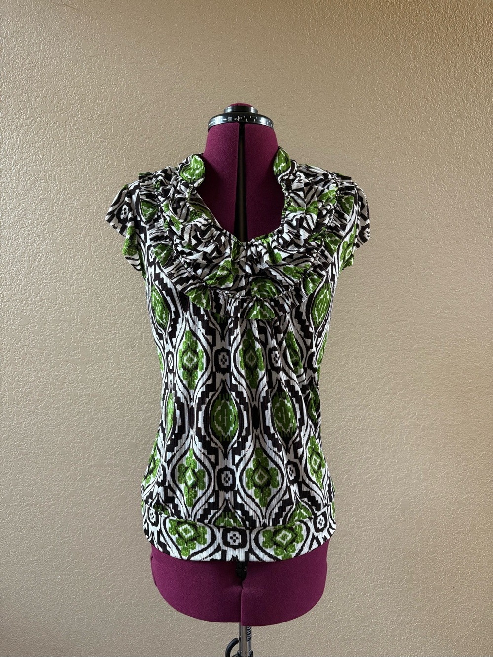 Heart Soul Green Black & White Ruffle Blouse